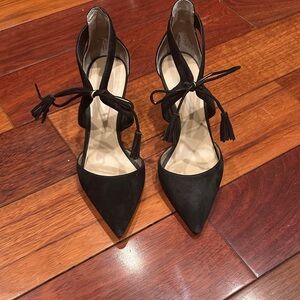 Ann Taylor Black Suede Heels with Tassel Detail